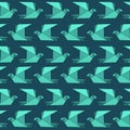 Origami flat paper birds seamless pattern in turquoise