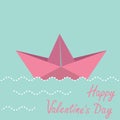 Origami paper boat. Happy Valentines day card.