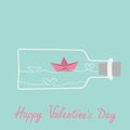 Origami paper boat and heart wave inside wine Royalty Free Stock Photo