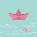 Origami paper boat. Love card. Royalty Free Stock Photo