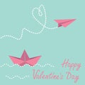 Origami paper boat and paper plane. Happy Valentin Royalty Free Stock Photo