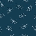 Origami paper boat seamless pattern