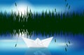 Origami paper boat on water level Royalty Free Stock Photo