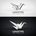 Origami paper crane Bird Grayscale icon or logo Design. White isolated logo origami abstract polygon icon designs vector Royalty Free Stock Photo