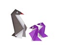 Origami. Paper figures of penguins