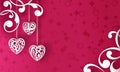 Origami paper hearts on red background Royalty Free Stock Photo