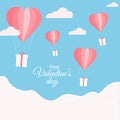 Origami Paper Hot Air Balloons with Gift Boxes and Clouds for Happy Valentine`s Day Celebration Royalty Free Stock Photo