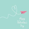 Origami paper plane. Dash heart in the sky. Happy