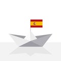 Origami paper ship with reflection and Spain flag. Vector. Royalty Free Stock Photo