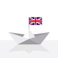 Origami paper ship with reflection and UK flag. Vector illustration Royalty Free Stock Photo