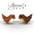 Origami paper sparrow bird and logo group set