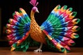 origami peacock with multicolored feathers spread