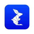 Origami rabbit icon blue vector