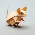 Elegant Origami Mouse On Grey Background - Vray Tracing Style