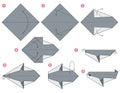 Origami scheme for kids. Cute Killer whale. Royalty Free Stock Photo