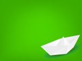 Origami ship, green background vector