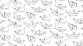 Origami ship seamless pattern. Endless vector print with hand drawn paper boat icon. Ink drawing sketch illustration isolated on Royalty Free Stock Photo