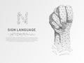 Sign language N letter, Figa Shish Kukish behind second finger. Polygonal low poly. People silent communication. Raster