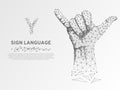 Origami Sign language Y letter, fingers up, hand showing Yes gesture Polygonal low poly Deaf People communication Vector