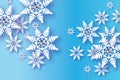 Origami Snowfall with diamond. Crystal Happy New Year Greetings card. Brilliant Merry Christmas. White Paper cut snow Royalty Free Stock Photo