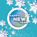 Origami Snowfall. Happy New Year Greetings card.. Merry Christmas. White Paper cut snow flake. Winter snowflakes. Circle Royalty Free Stock Photo