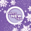 Origami Snowfall. Happy New Year Greetings card.. Merry Christmas. White Paper cut snow flake. Winter snowflakes. Circle Royalty Free Stock Photo