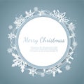 Origami Snowfall. Merry Christmas Greetings card. White Paper cut snow flake. Royalty Free Stock Photo