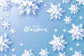 Origami Snowfall. Merry Christmas Greetings card. White Paper cut snow flake. Happy New Year. Winter snowflakes Royalty Free Stock Photo