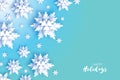 Origami Snowfall. Merry Christmas Greetings card. White Paper cut snow flake. Happy New Year. Winter snowflakes Royalty Free Stock Photo