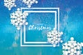 Origami Snowfall. Merry Christmas Greetings card. White Paper cut snow flake. Happy New Year. Winter snowflakes. Square Royalty Free Stock Photo