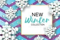 Origami Snowfall. Merry Christmas Greetings card. White Paper cut snow flake. Happy New Year. Winter snowflakes. Square Royalty Free Stock Photo