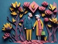 origami spring background joyful elderly happy couple. ai generative