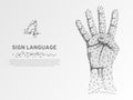 Origami style Sign language number four gesture, hand four fingers. Polygonal low poly Deaf People communication Vector Royalty Free Stock Photo