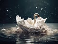 Origami swan floating in the water