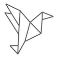 Origami thin line icon, geometric and asian, paper bird sign, vector graphics, a linear pattern on a white background.