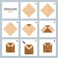 Origami tutorial for kids. Origami cute owl. Royalty Free Stock Photo