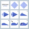 Origami tutorial for kids. Origami cute whale. Royalty Free Stock Photo