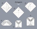 Origami tutorial. Origami scheme for kids. Owl. Royalty Free Stock Photo