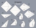 Origami tutorial. Origami scheme penguin for kids. Royalty Free Stock Photo