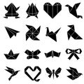 Origami vector icon set. Paper crane, frog, bird illustration sign collection. japan symbol.