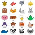 Origami vector set of different colorful animals. Royalty Free Stock Photo