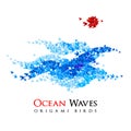 Origami waves shaped from flying paper birds - vector Royalty Free Stock Photo