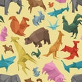 Origami wild paper animals creative decoration vector illustration seamless pattern