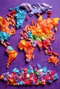 origami world map with colorful paper