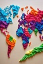 origami world map with colorful paper