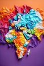 origami world map with colorful paper