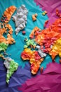 origami world map with colorful paper