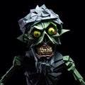 Origami Zombie Art: Trash-based Cartoon Zombies With Exaggerated Facial Expressions