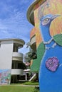 Colorful wall murals at Tiong Bahru market, located in Singapore`s oldest housing estate Royalty Free Stock Photo