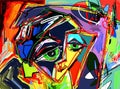 Original abstract digital painting of human face, colorful compo